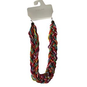Kohl’s Beaded Woven Chunky Multicolor Silver Chain Necklace NWT
